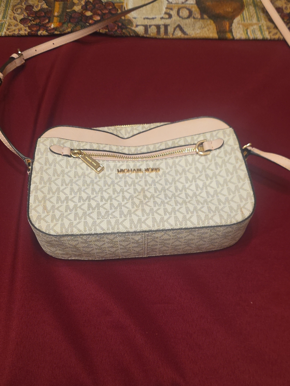 Michael Kors Cream and Light Pink Signature Crossbody Bag